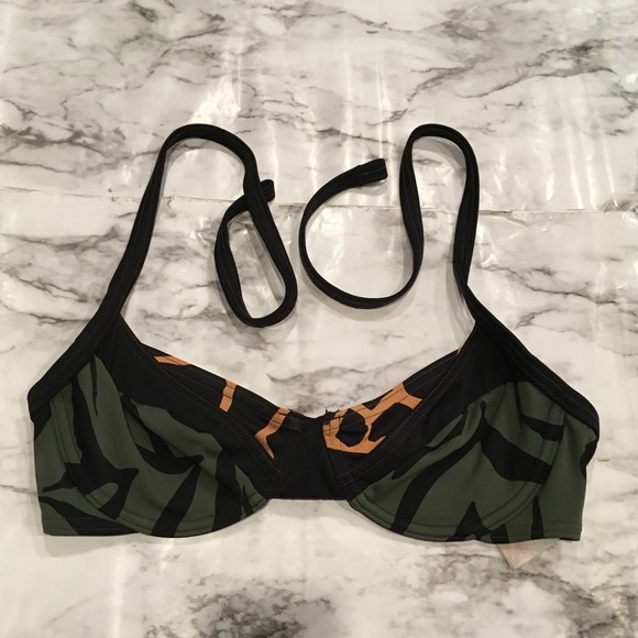 Vintage Other - Vintage Bikini Top Animal Print Green Black Swim
